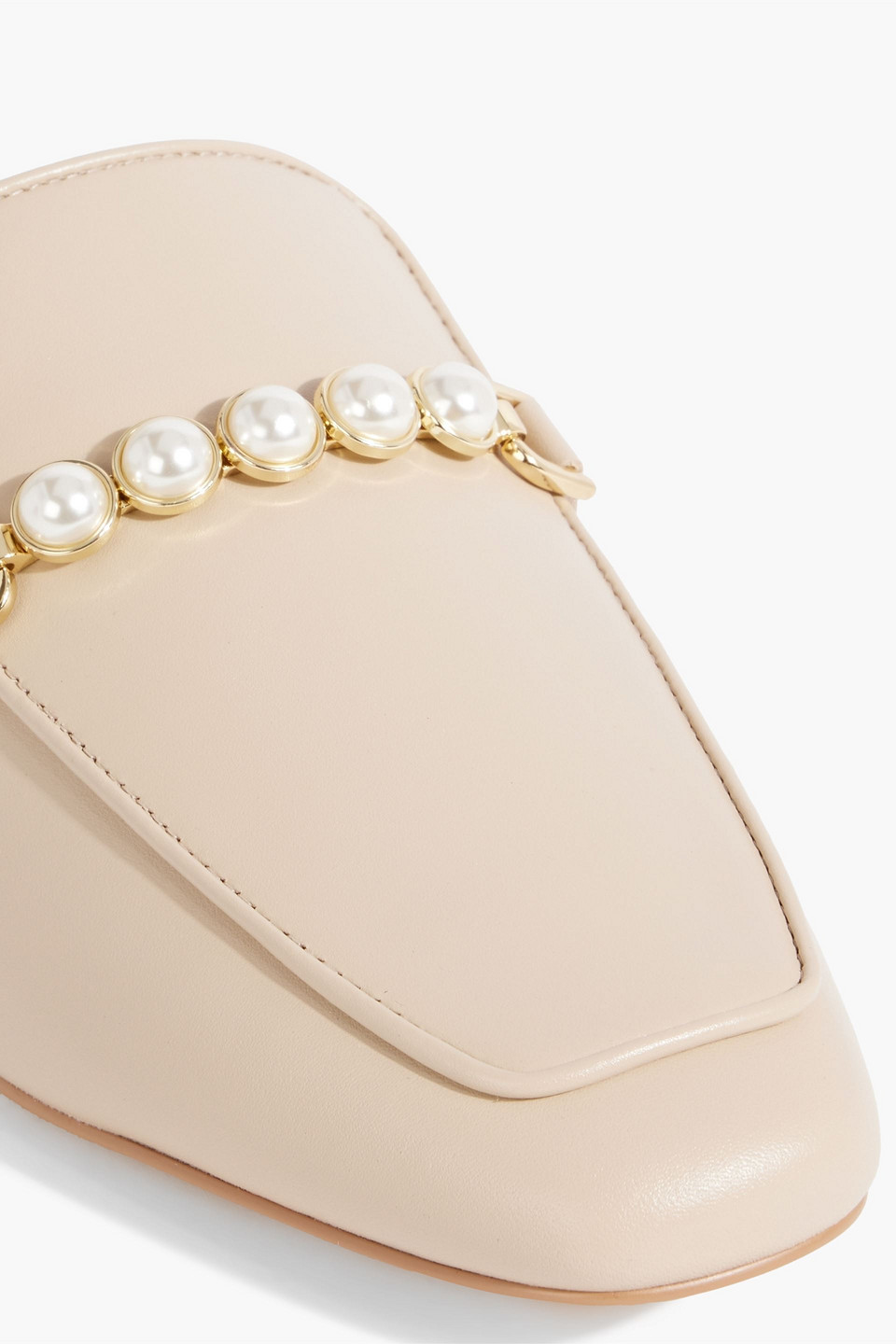 Stuart Weitzman Perla Embellished Leather Mules In Beige