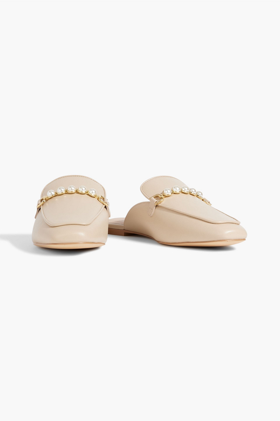 Stuart Weitzman Perla Embellished Leather Mules In Beige