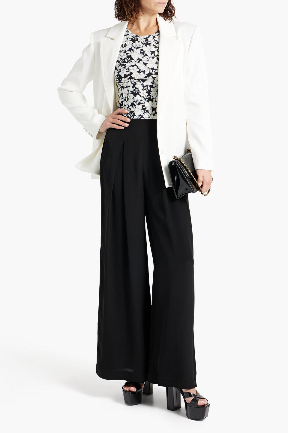Shop Alice And Olivia Deb Satin-crepe Blazer In White