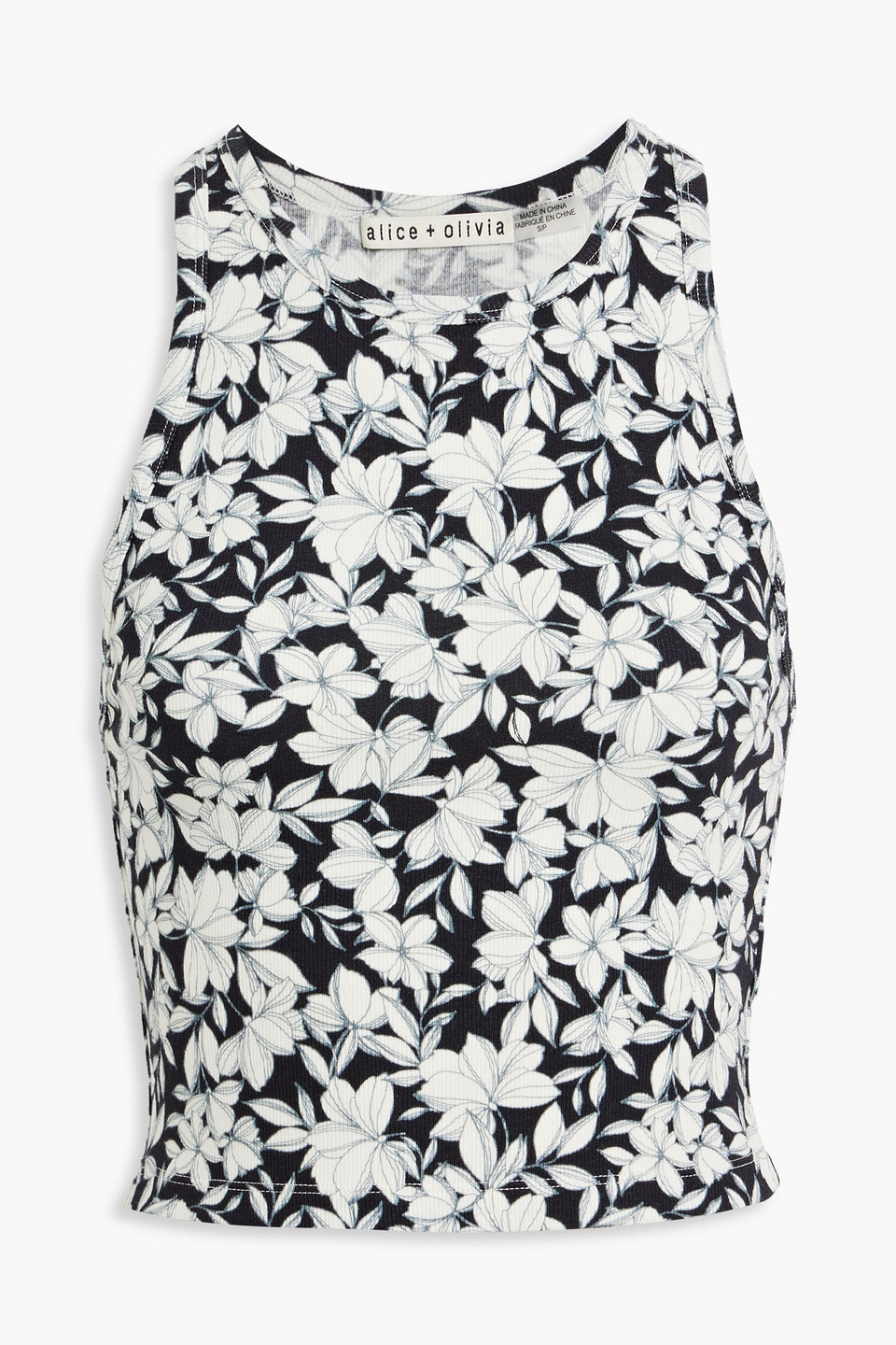 Shop Alice And Olivia Allen Floral-print Cotton-blend Jersey Tank In Black