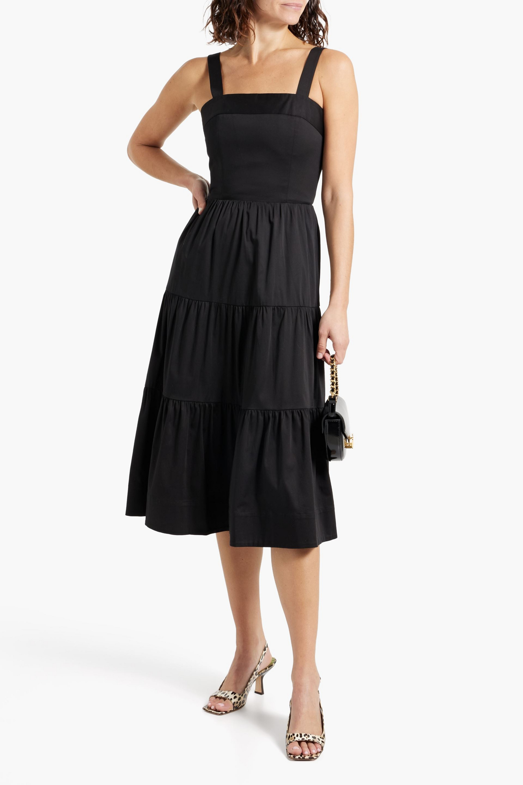 alice + olivia Saige tiered cotton-blend midi dress