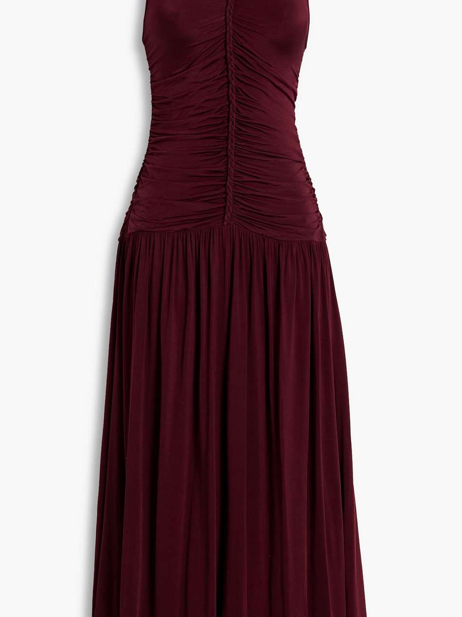 flora ruched stretch-jersey midi dress