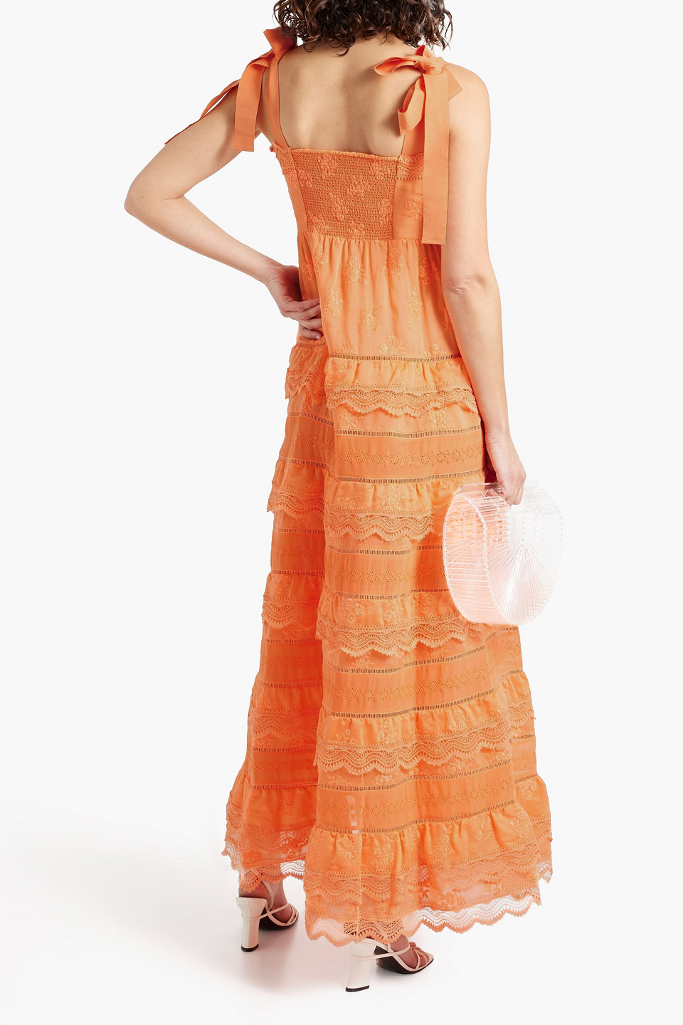 Shop Alice And Olivia Vega Tiered Embroidered Lyocell-blend Voile Maxi Dress In Coral