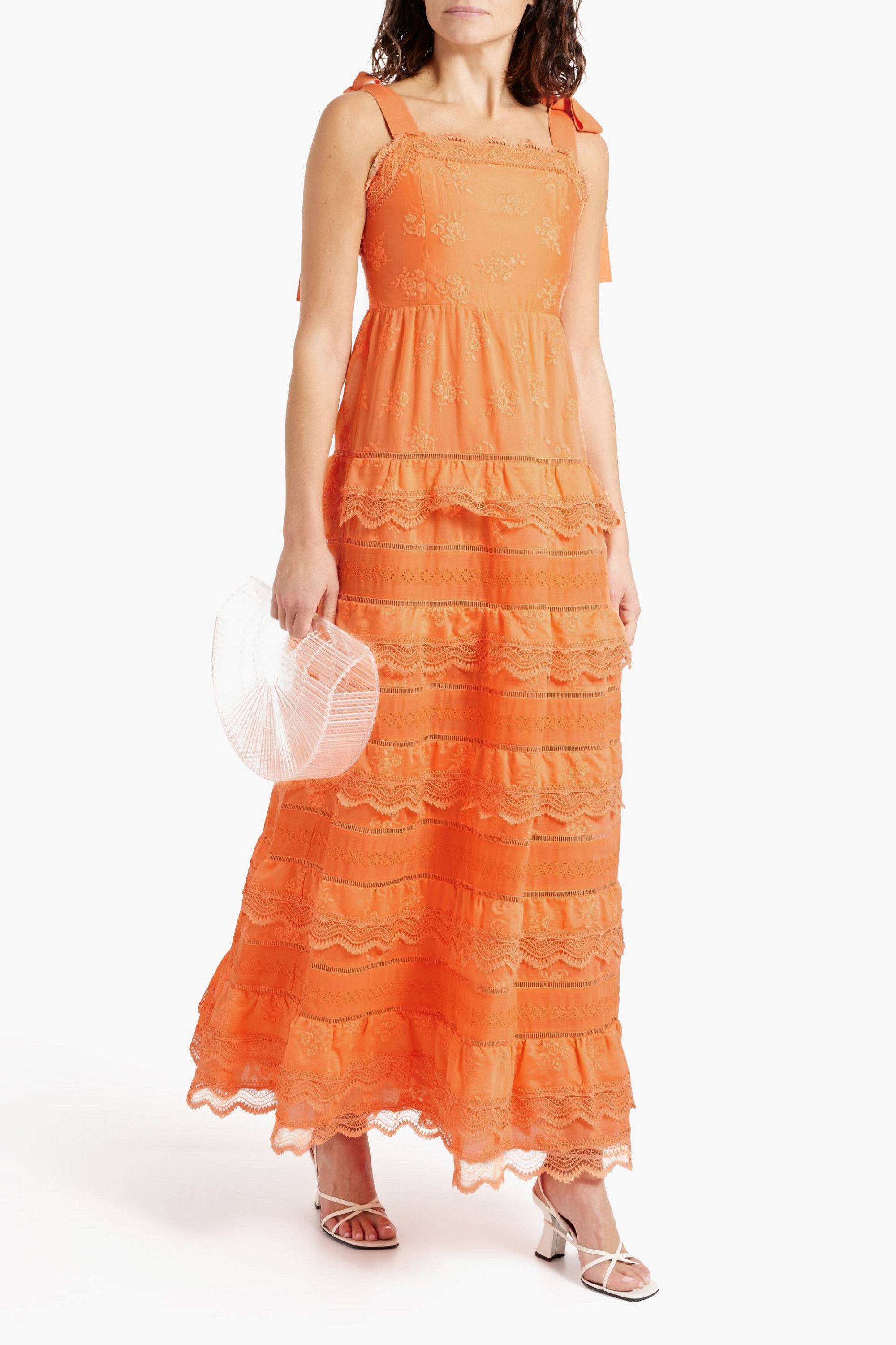 alice + olivia Vega tiered embroidered Lyocell-blend voile maxi dress