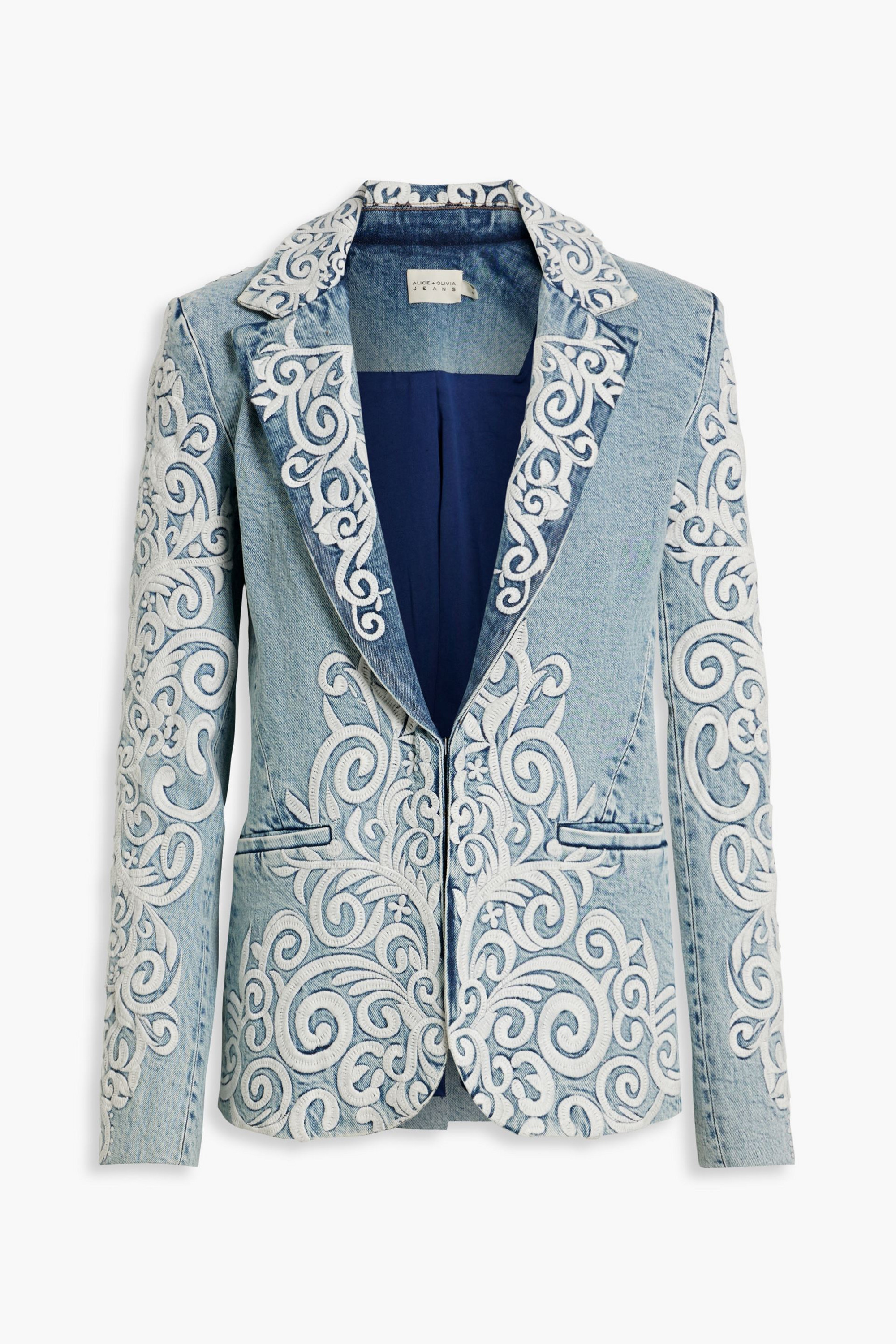 ALICE + OLIVIA JEANS Macey embroidered denim blazer thumbnail