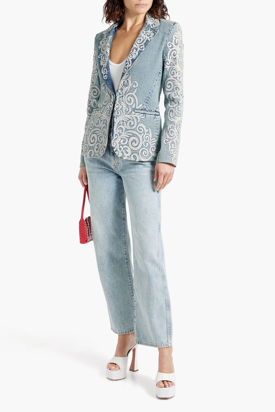Alice And Olivia Women's Macey Filligree Denim Blazer In Light Denim