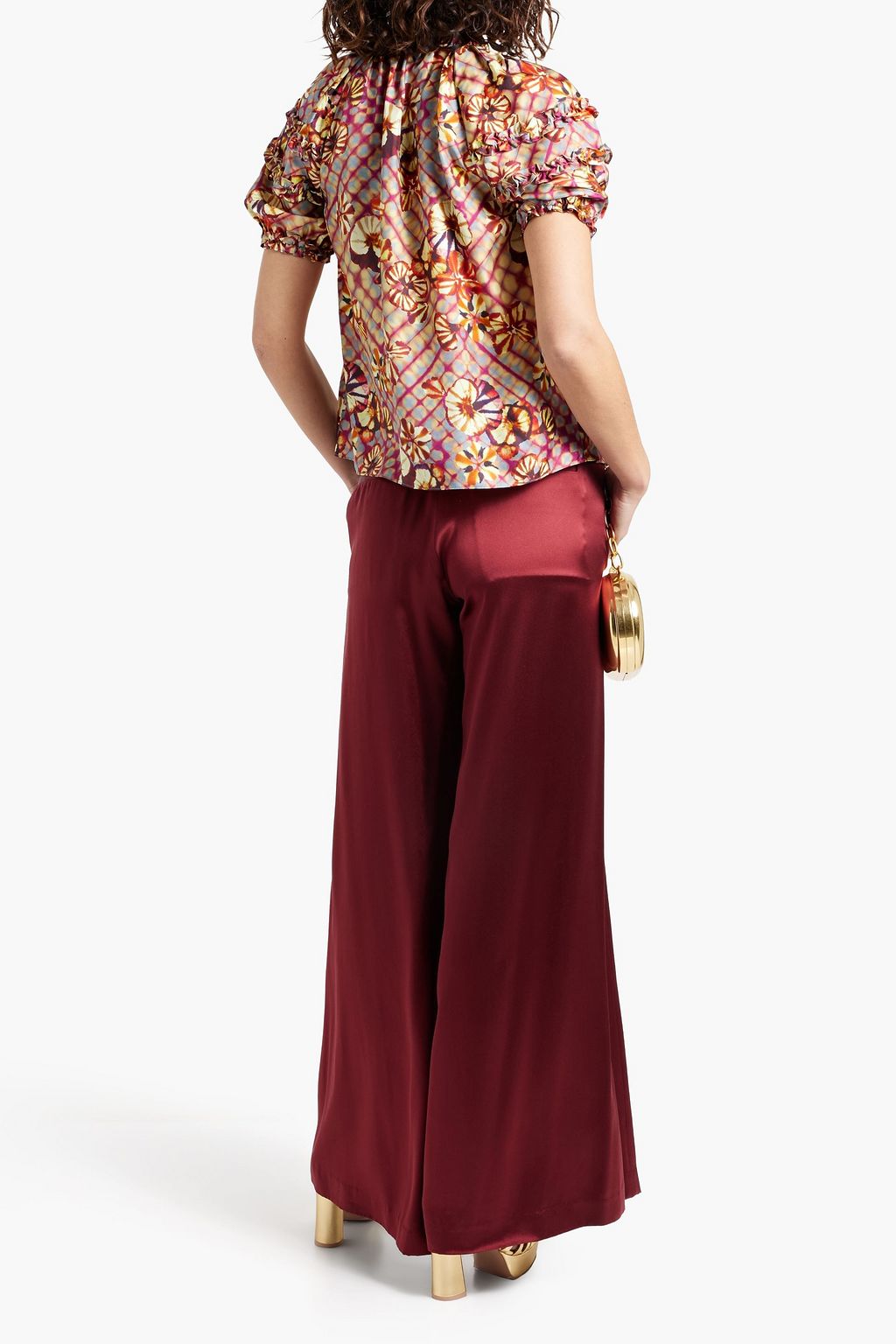 ULLA JOHNSON Annabella ruffled printed silk-twill top