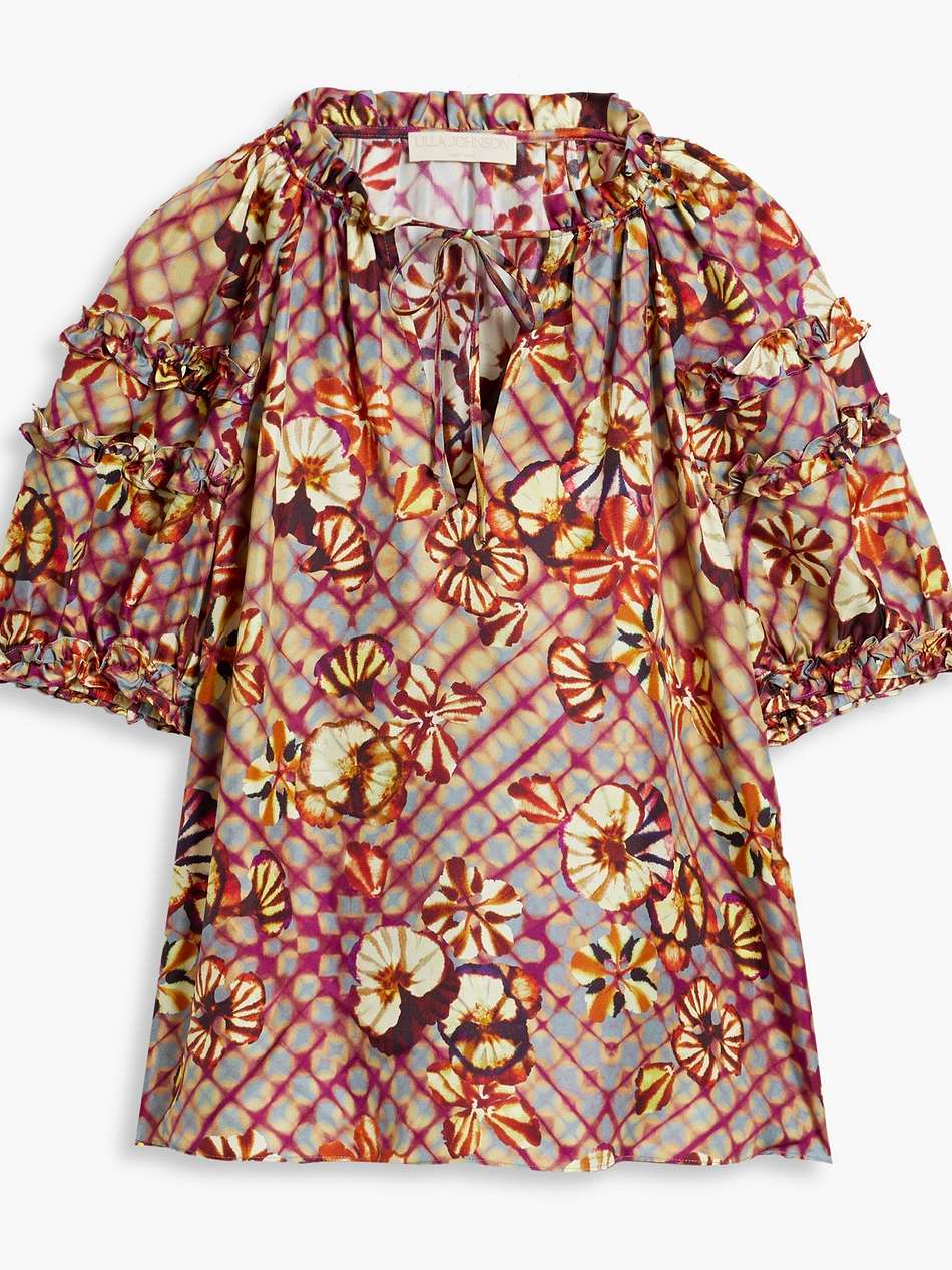 annabella ruffled printed silk-twill top