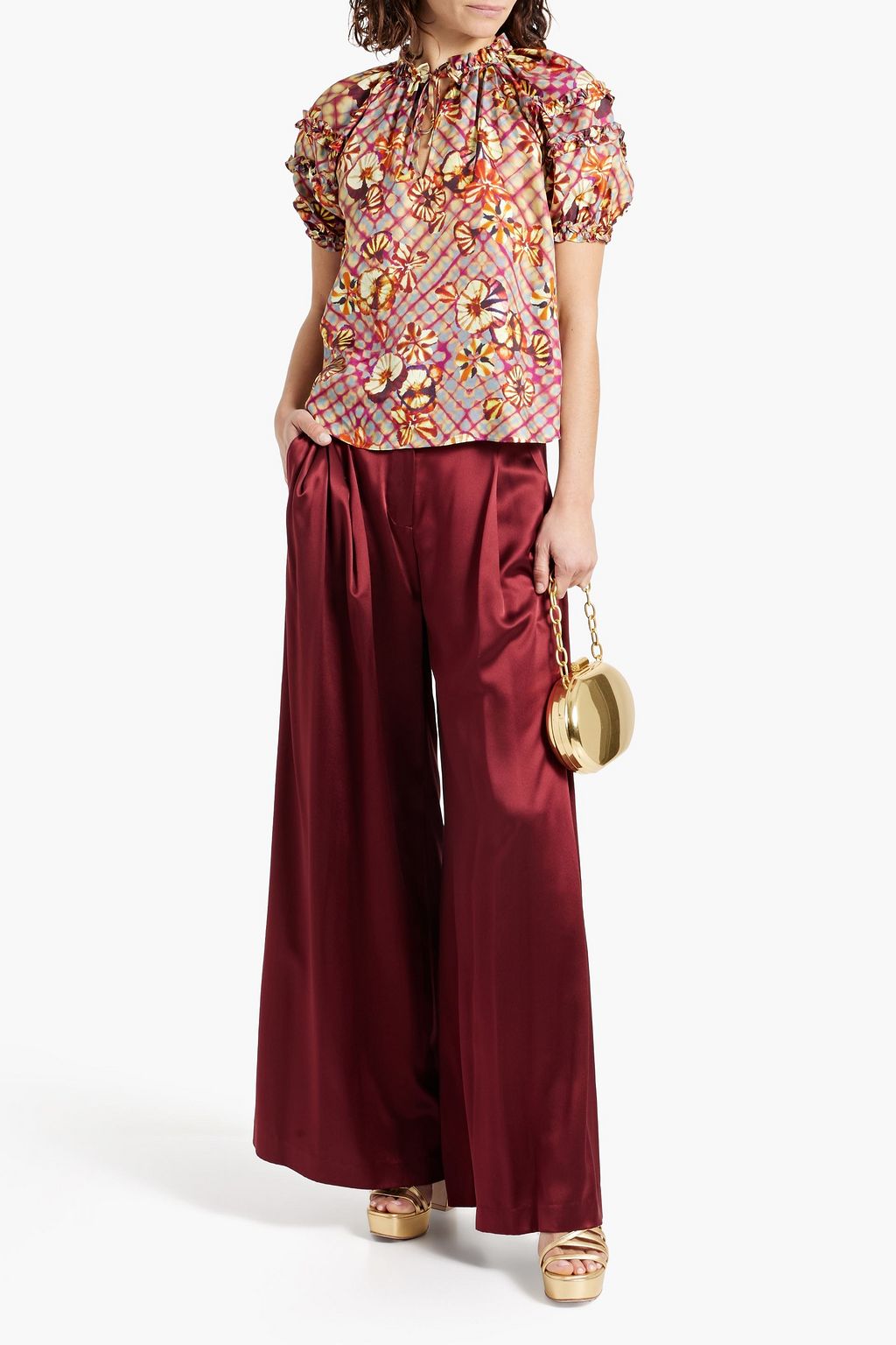 ULLA JOHNSON Annabella ruffled printed silk-twill top