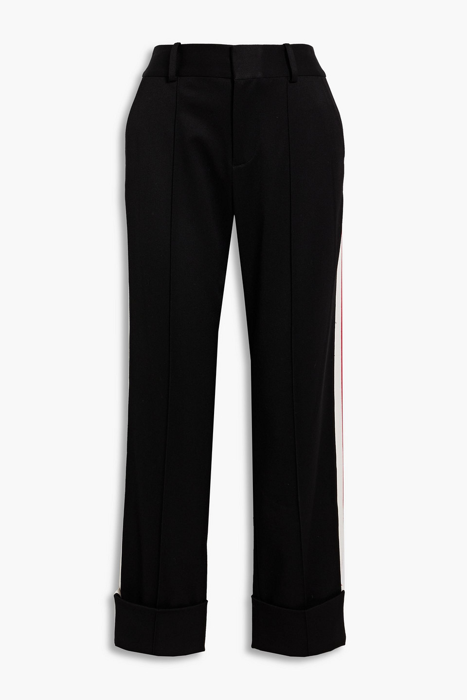 Alice And Olivia Ming Striped Cady Straight-leg Pants In Black