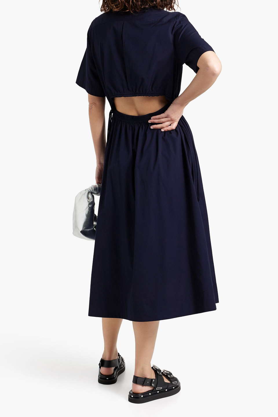 Rag & Bone Ronan Cutout Cotton-poplin Midi Dress In Navy