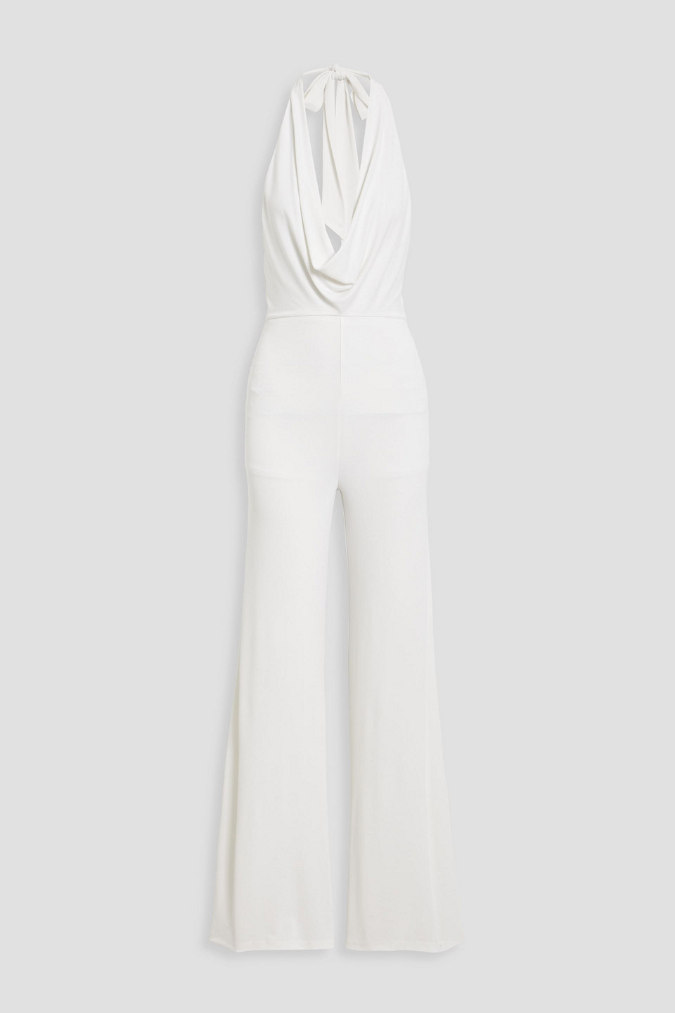 ALICE AND OLIVIA COLBY DRAPED JERSEY HALTERNECK WIDE-LEG JUMPSUIT