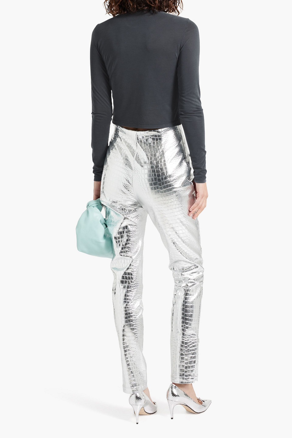 Alice And Olivia Modal-blend Jersey Top In Dark Gray