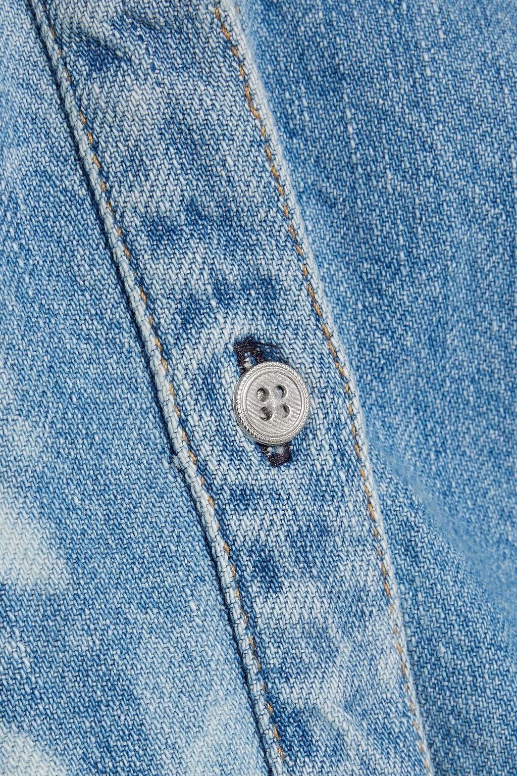 ALICE + OLIVIA JEANS قميص "فينيلي" قصير من الجينز مزين بطبعة الأزهار