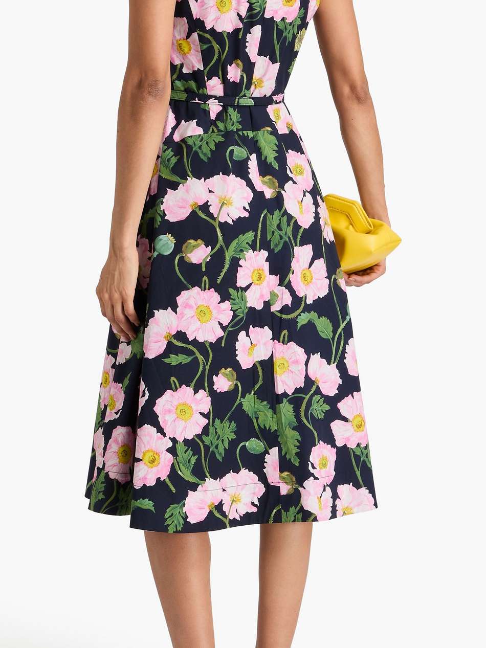 belted floral-print cotton-blend poplin midi dress