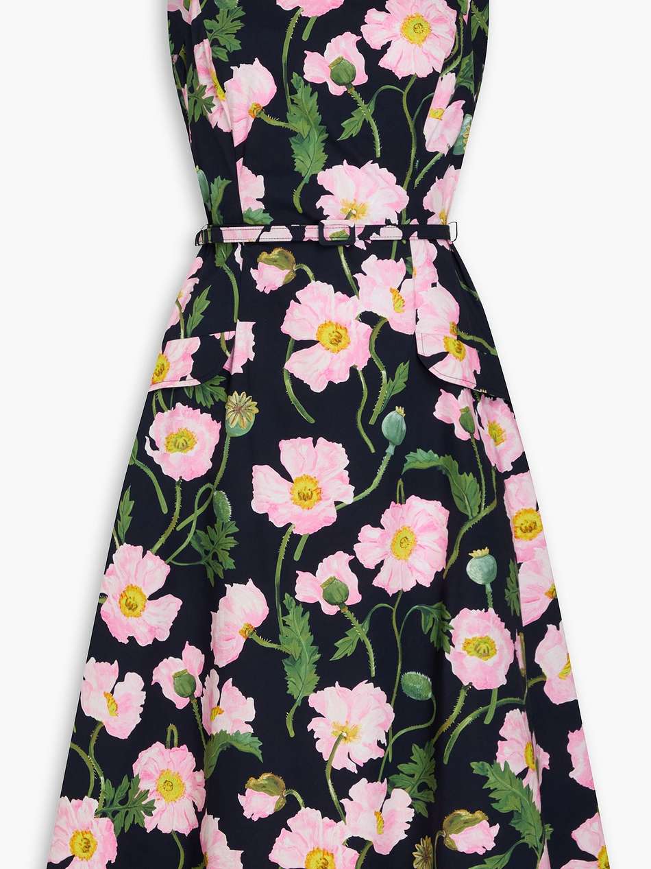 belted floral-print cotton-blend poplin midi dress