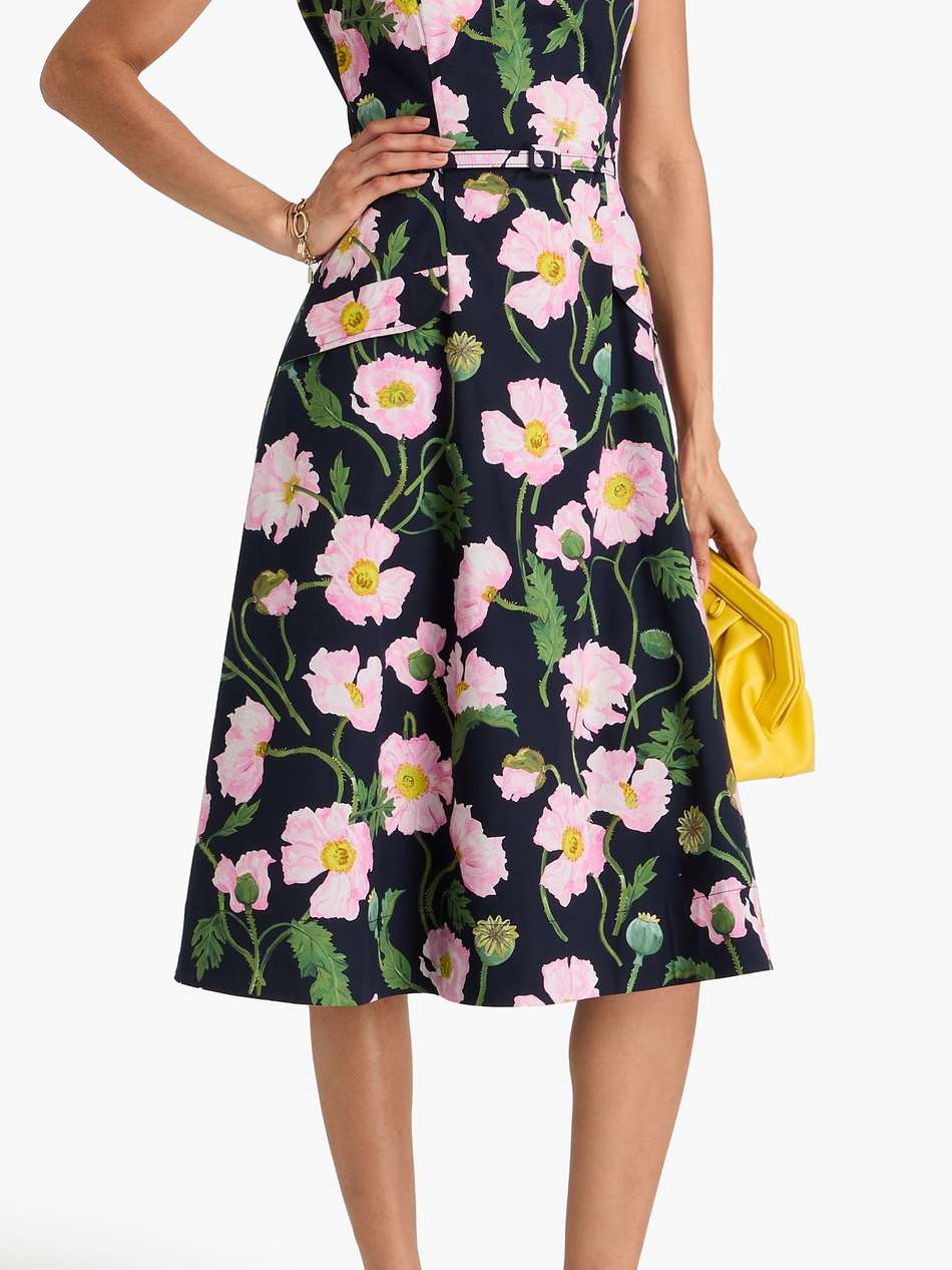 belted floral-print cotton-blend poplin midi dress