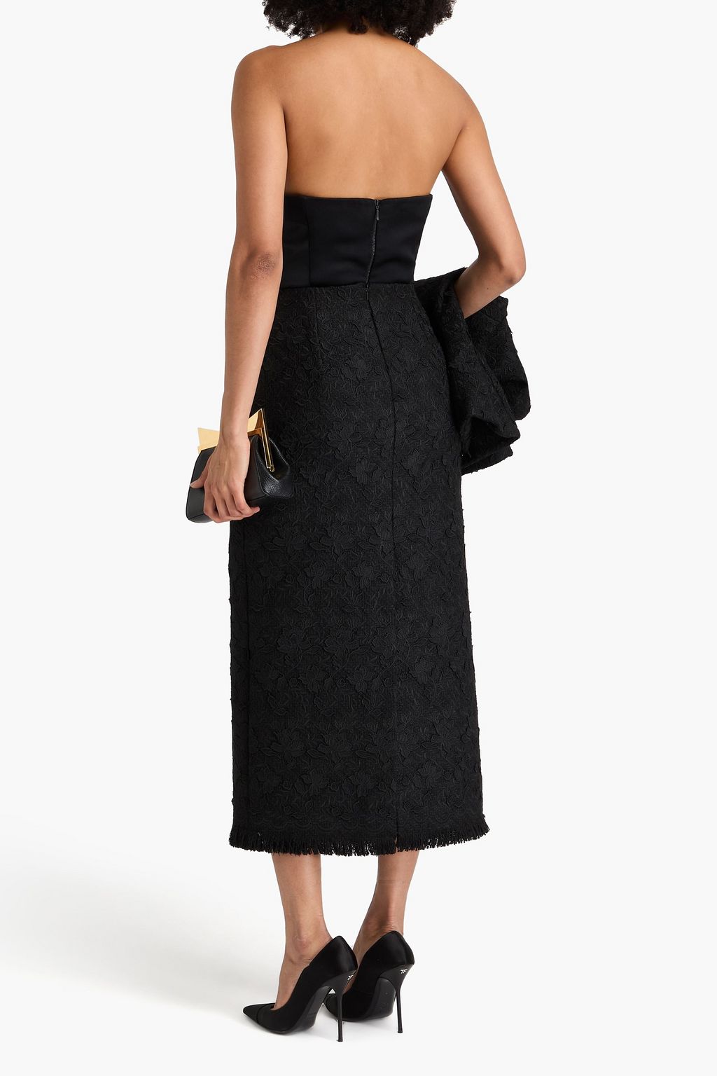 OSCAR DE LA RENTA Guipure lace tweed maxi pencil skirt