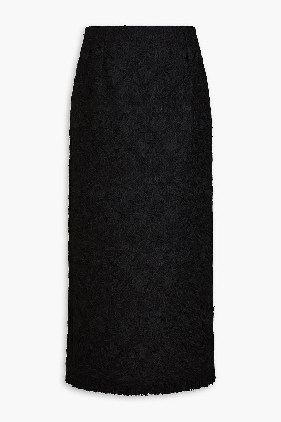 Oscar De La Renta Guipure Lace Tweed Maxi Pencil Skirt In Black