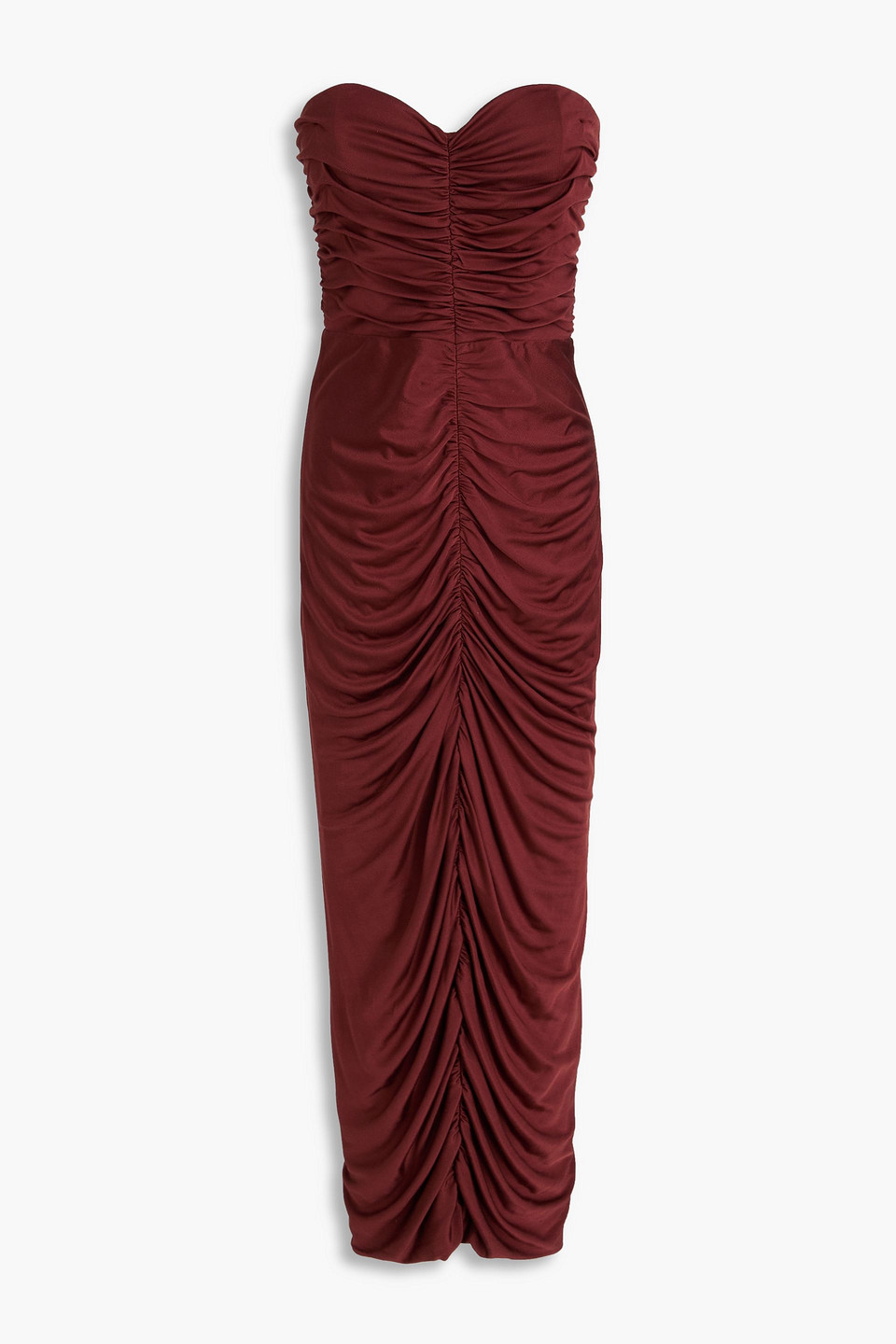 Strapless ruched jersey midi dress