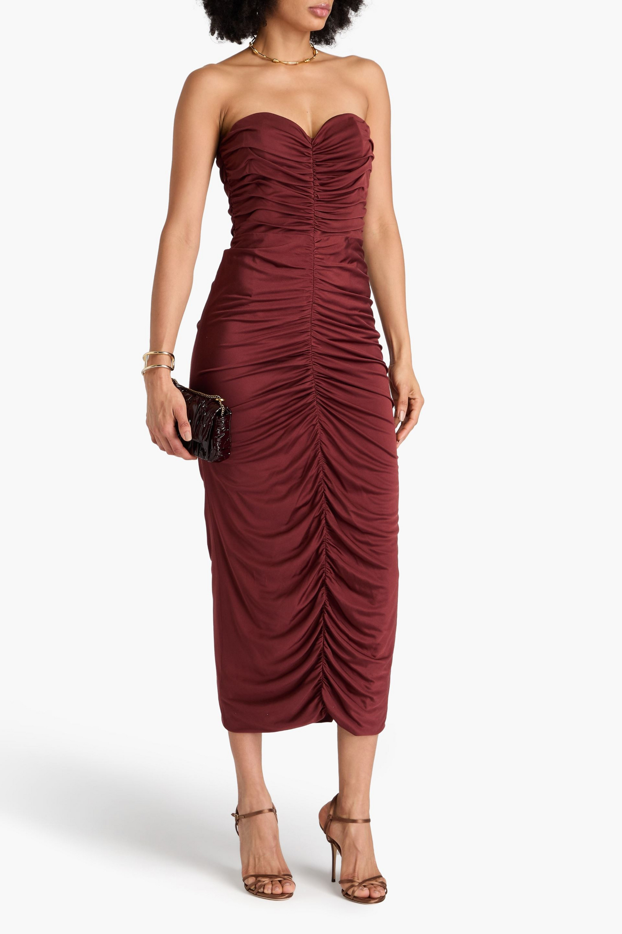 Costarellos Strapless ruched jersey midi dress