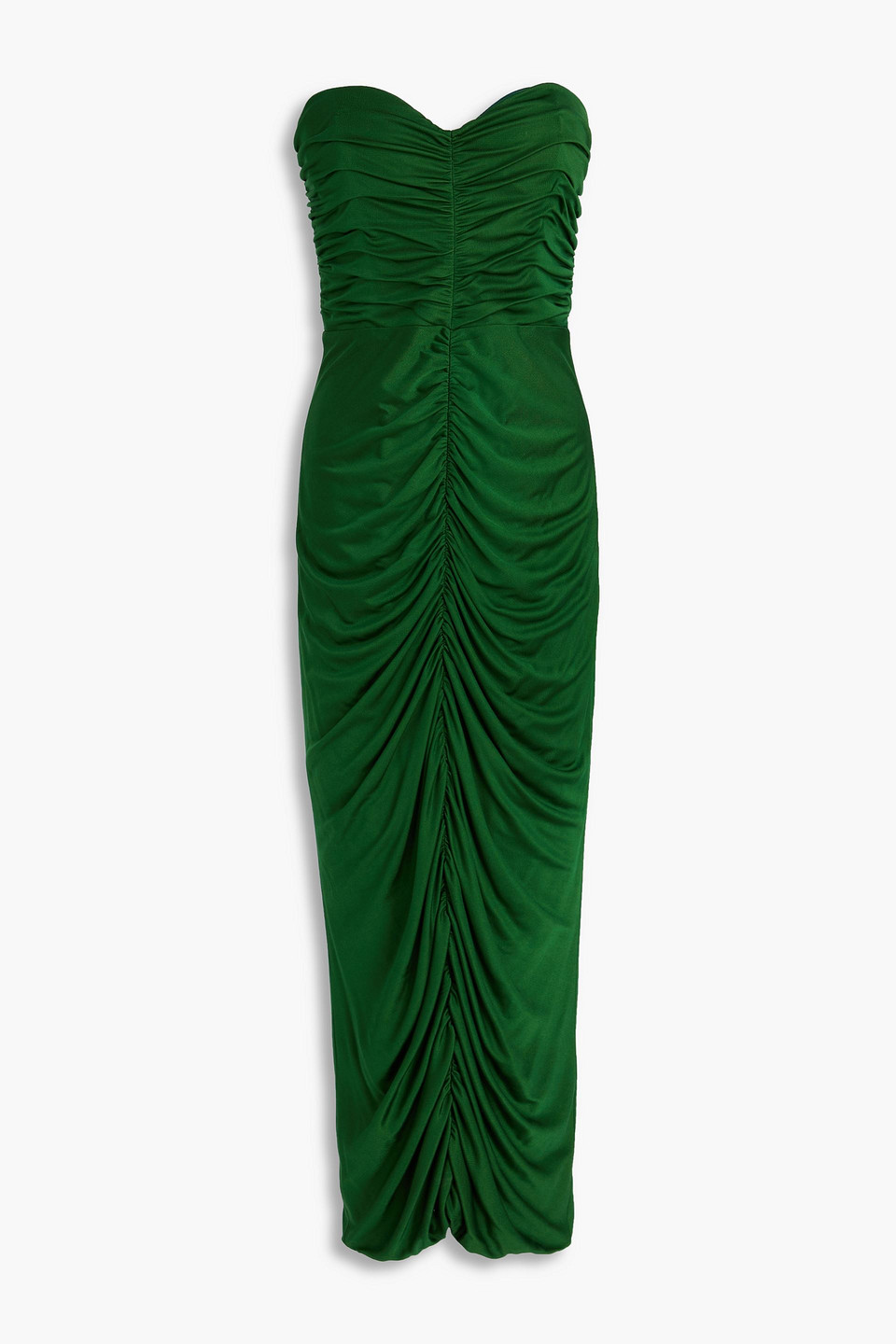 Strapless ruched jersey midi dress