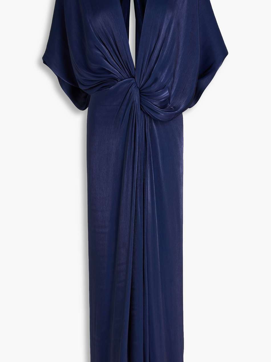 knotted metallic georgette midi dress