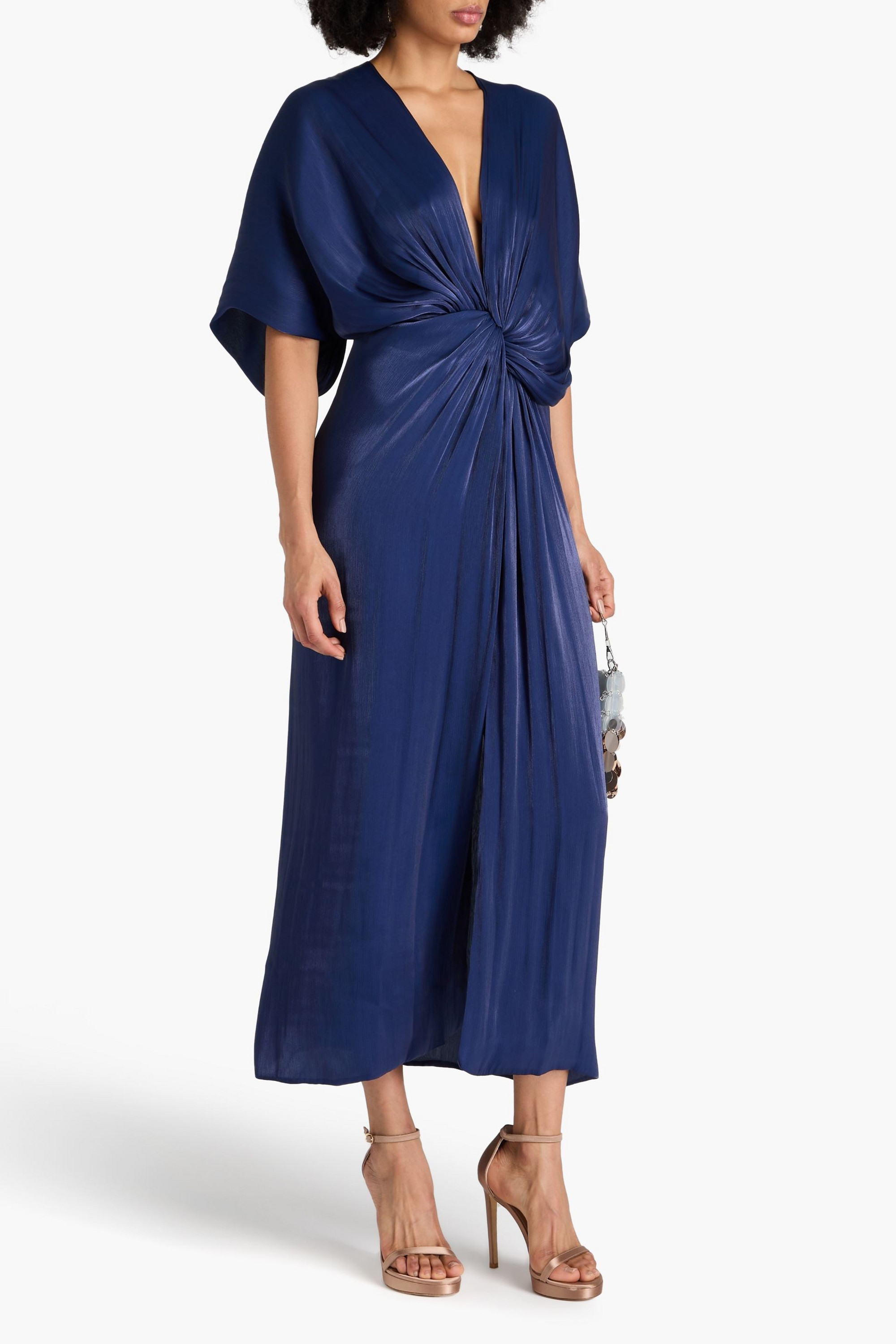Costarellos Knotted metallic georgette midi dress