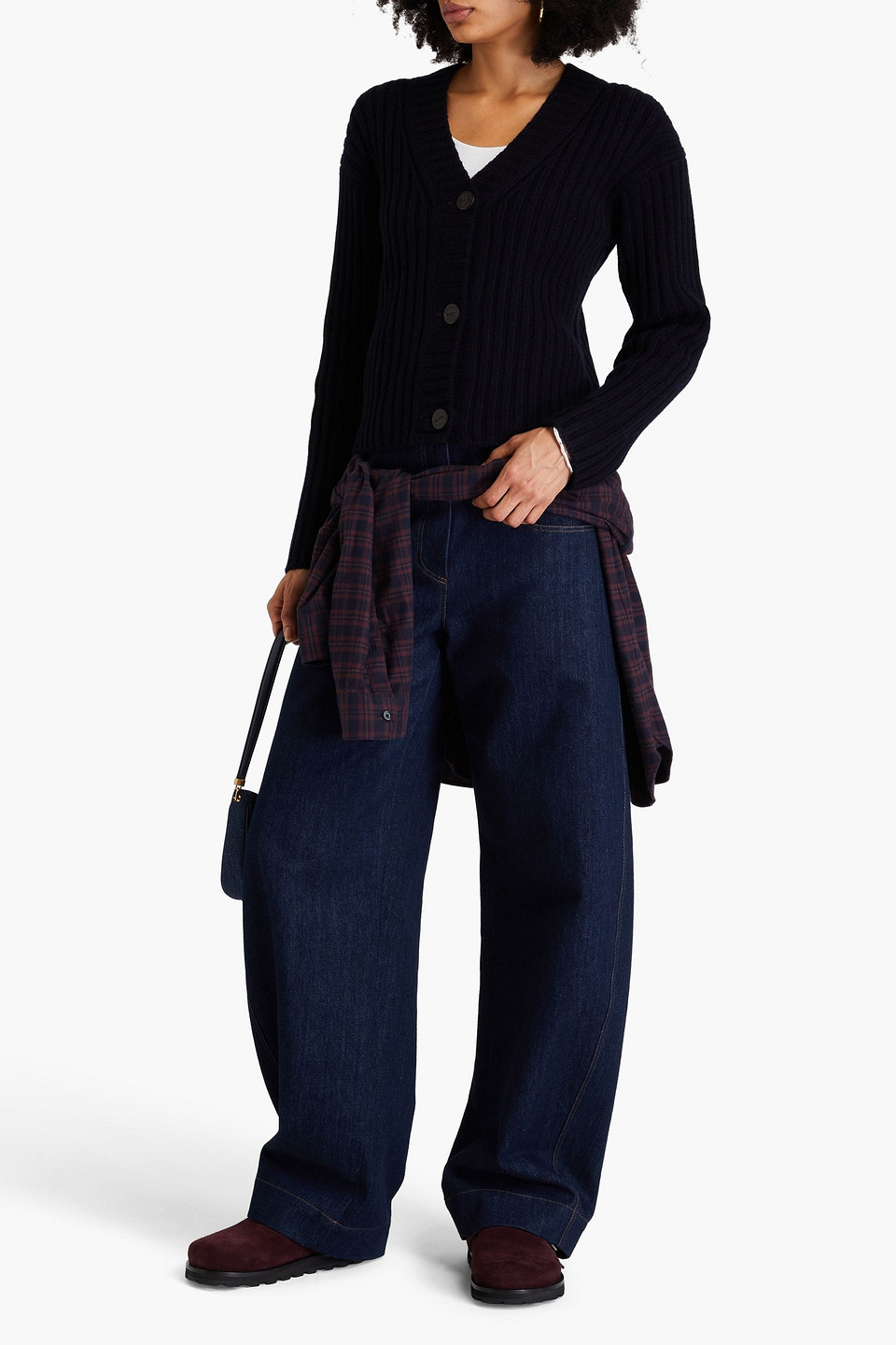 Vince Ribbed Wool And Cashmere-blend Cardigan In Nachtblau