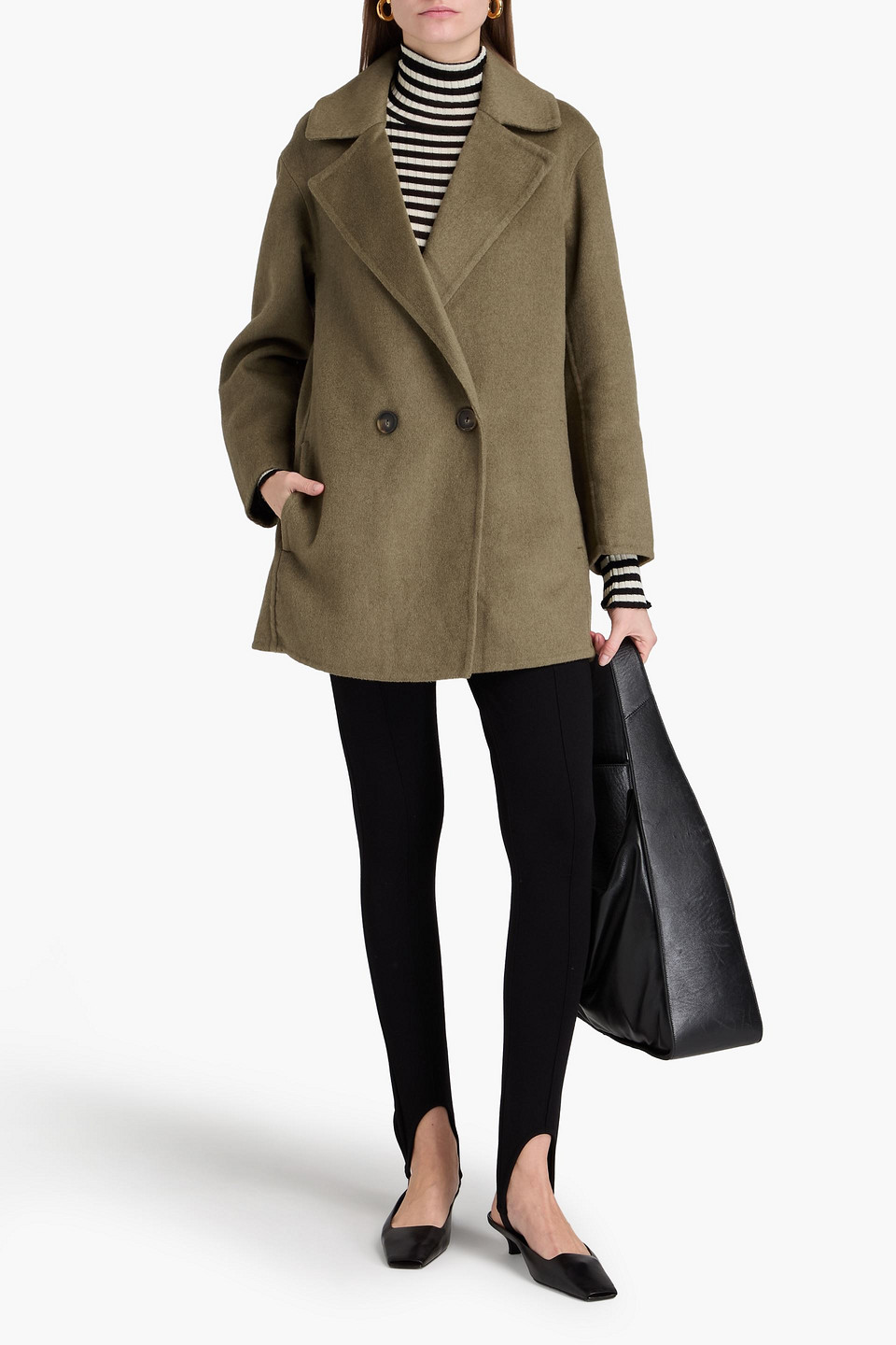 Vince Double-breasted Wool-blend Felt Coat In Military-grün