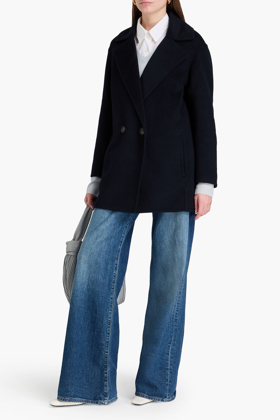 Vince Double-breasted Wool-blend Felt Coat In Nachtblau