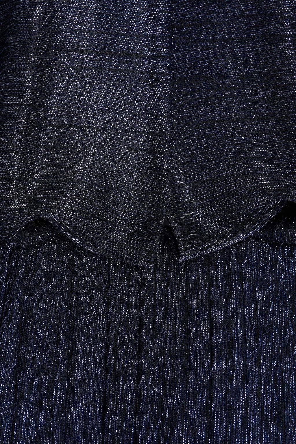 COSTARELLOS Metallic plissé-jersey gown