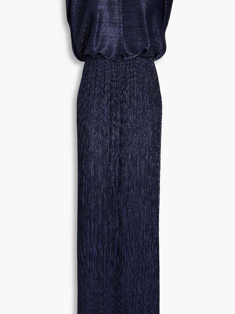 metallic plissé-jersey gown