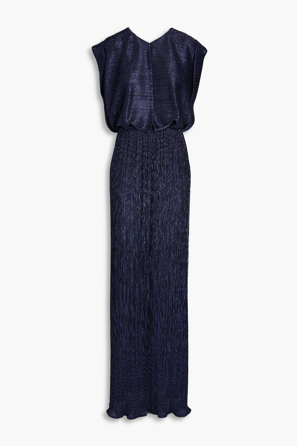 Costarellos Metallic Plissé-jersey Gown In Dark Purple