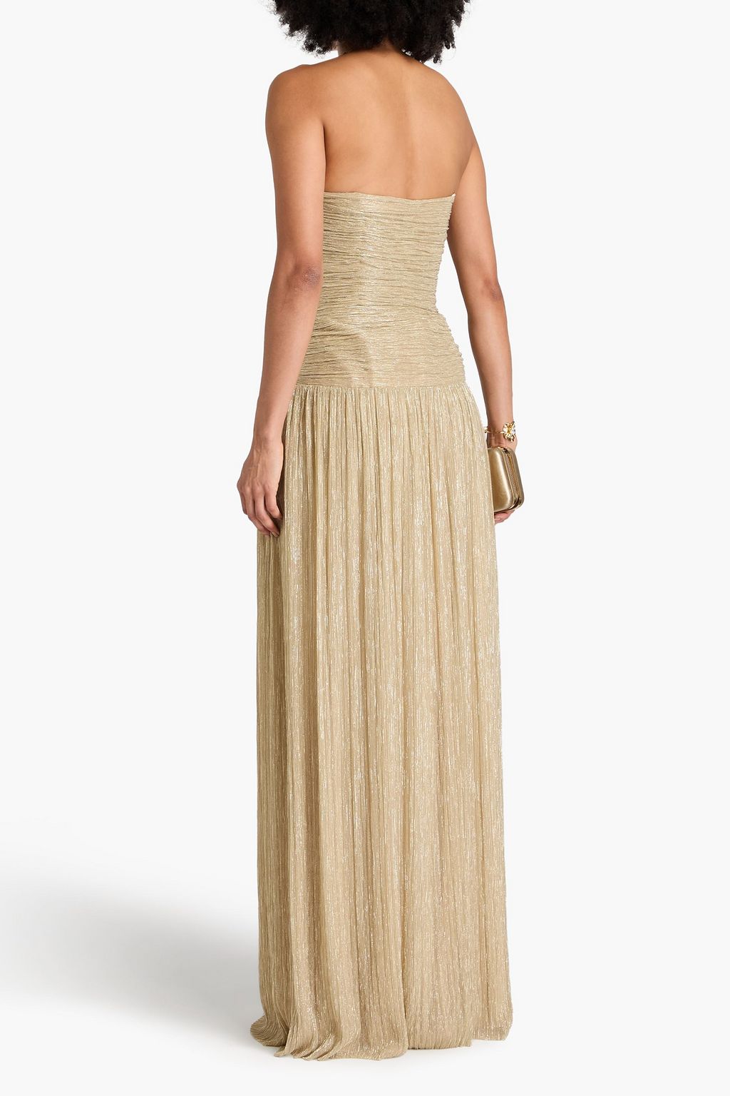 COSTARELLOS Strapless cutout metallic jersey gown