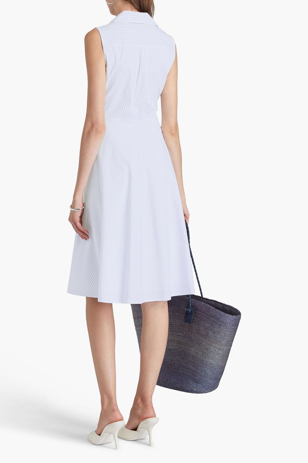 DEREK LAM 10 CROSBY فستان "رينا" بأسلوب القميص من قطن بوبلين بتصميم مخطط