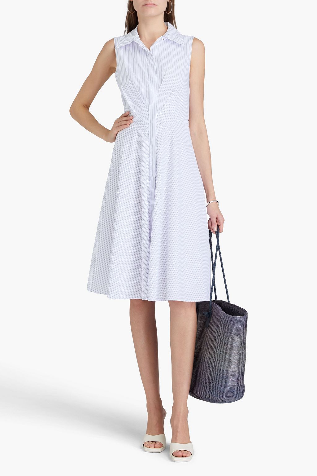 DEREK LAM 10 CROSBY فستان "رينا" بأسلوب القميص من قطن بوبلين بتصميم مخطط
