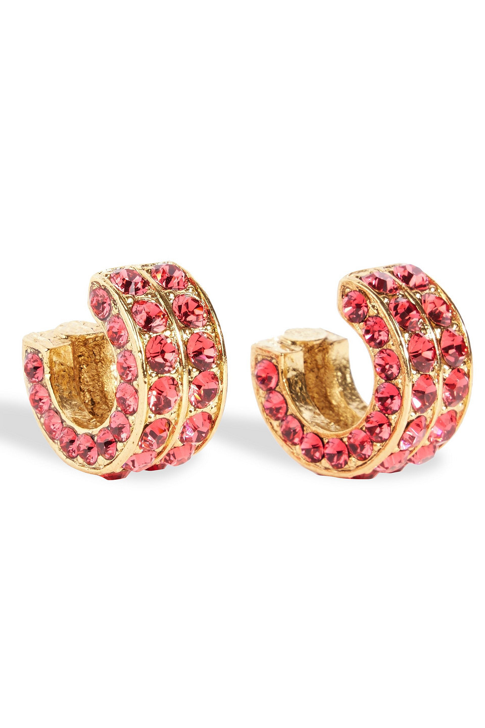 Oscar De La Renta Gold-tone Crystal Hoop Earrings In Pink