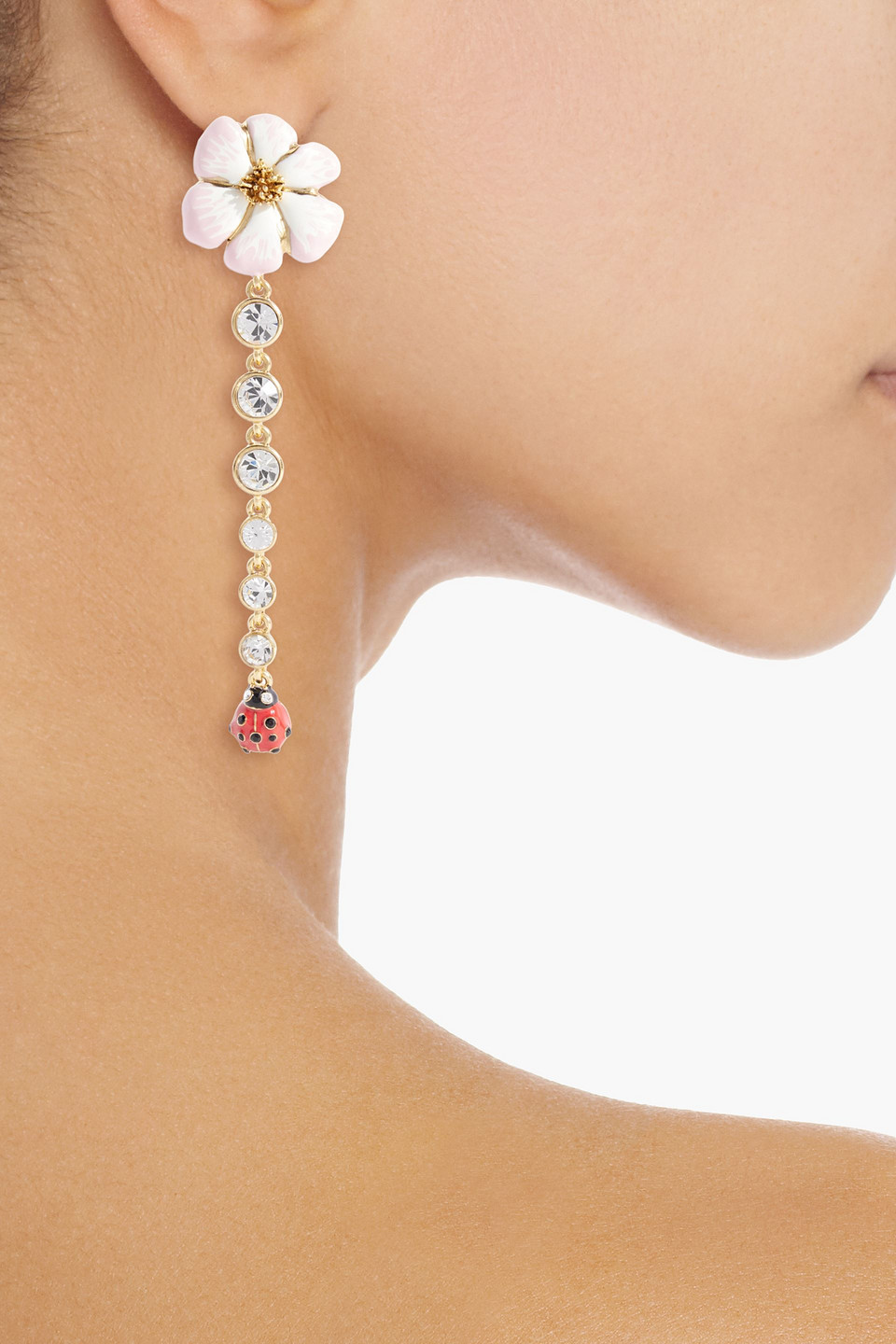 Shop Oscar De La Renta Gold-tone, Enamel And Crystal Earrings