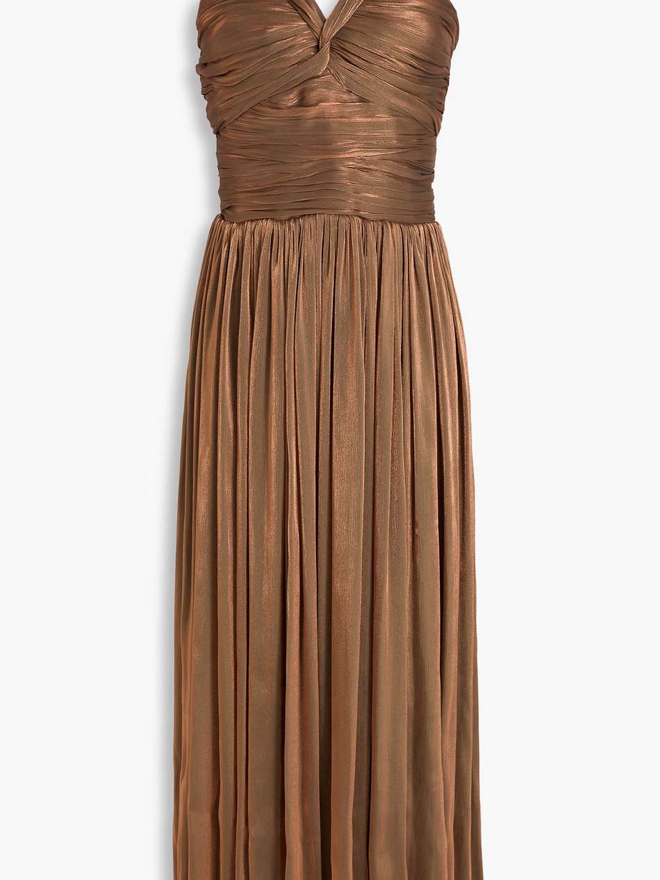 pleated metallic georgette midi dress