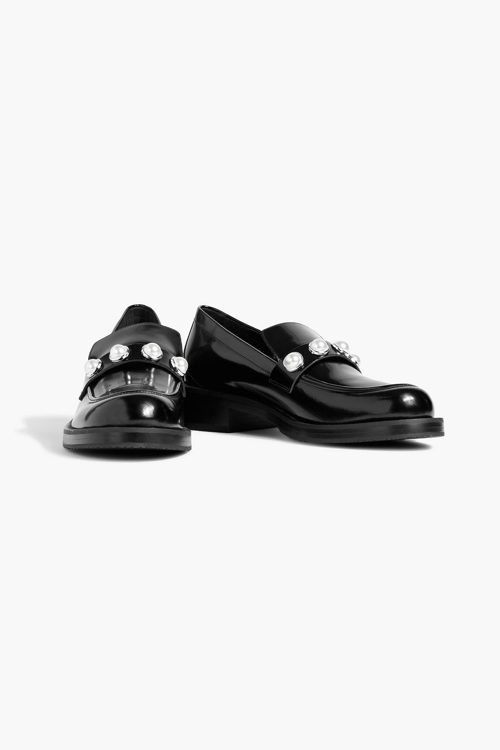 STUART WEITZMAN Portia グロスレザー ローファー フェイクパール付き
