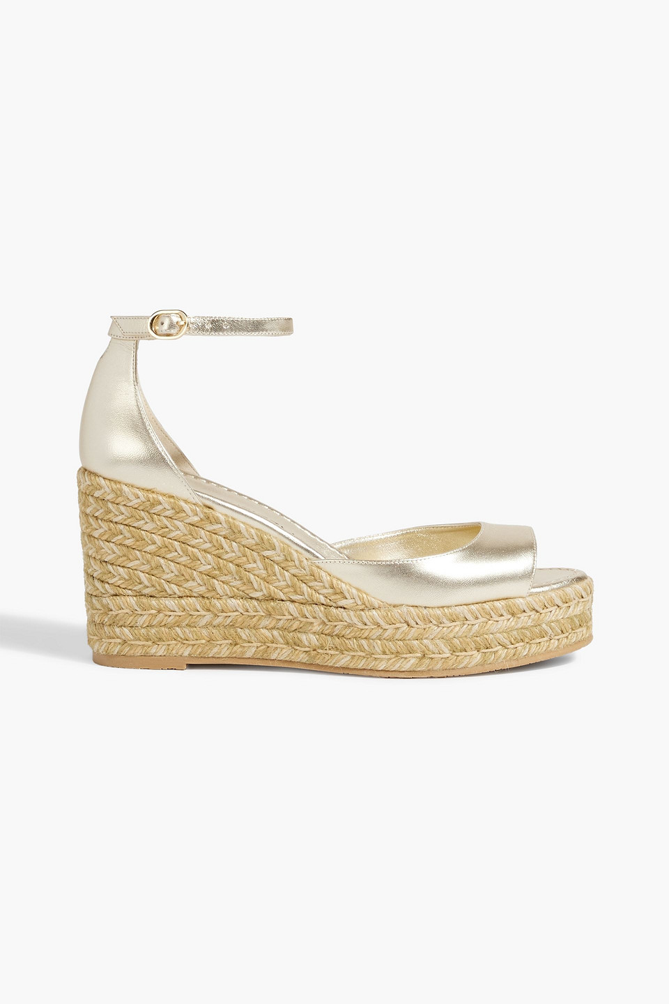 Stuart Weitzman Nudista Metallic Ankle-strap Wedge Espadrilles In Light Gold