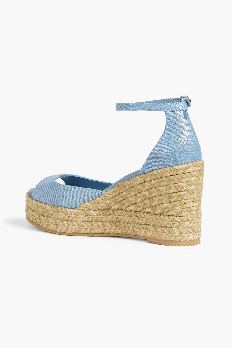 Stuart Weitzman Metallic Denim Espadrille Wedge Sandals In Light Blue