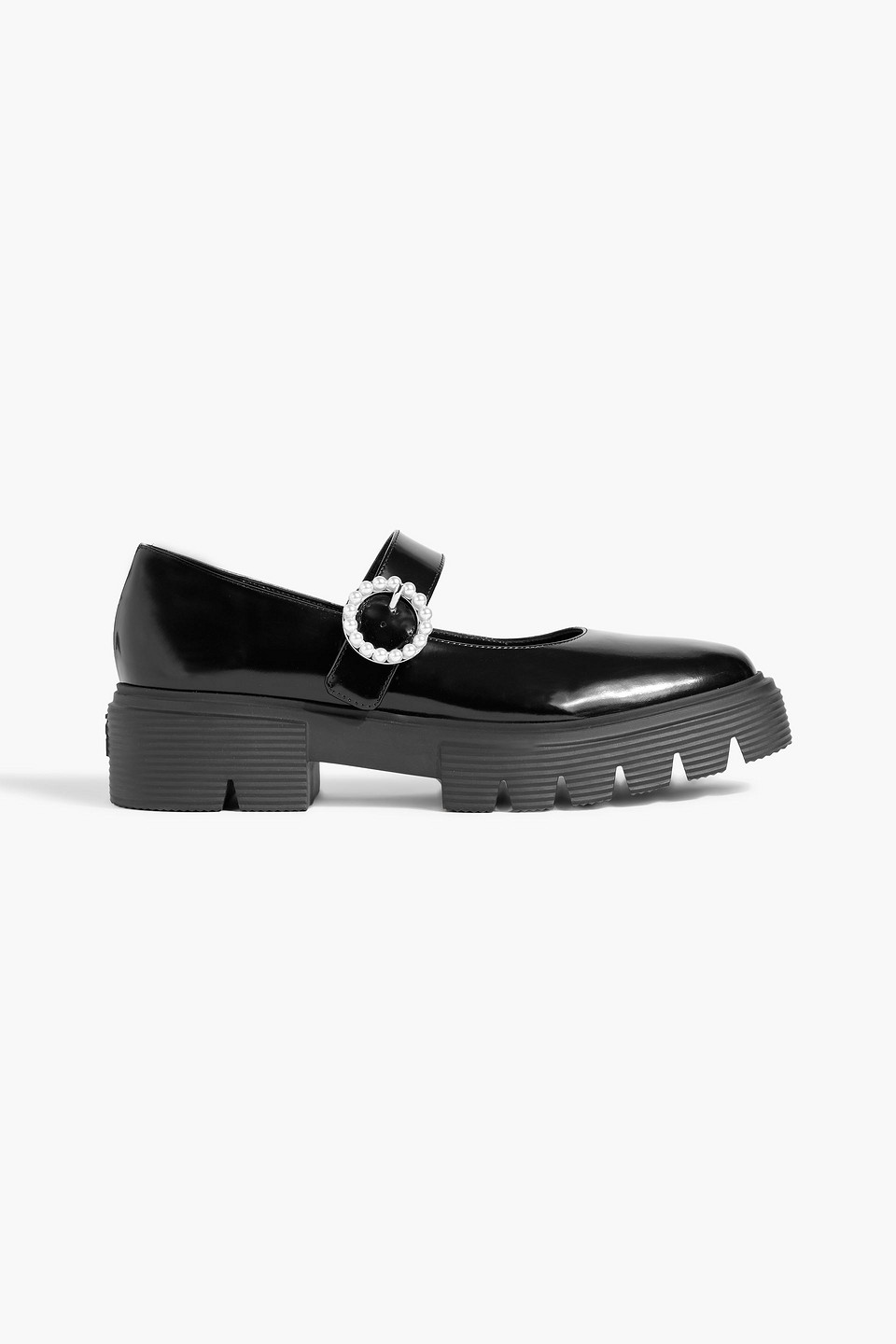 Stuart Weitzman Nolita Embellished Leather Platform Loafers In Schwarz