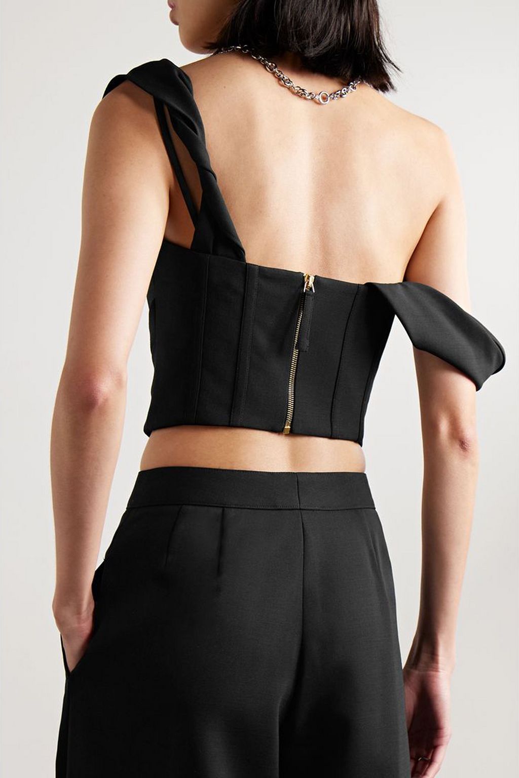 CAROLINA HERRERA Cropped draped wool-blend crepe top