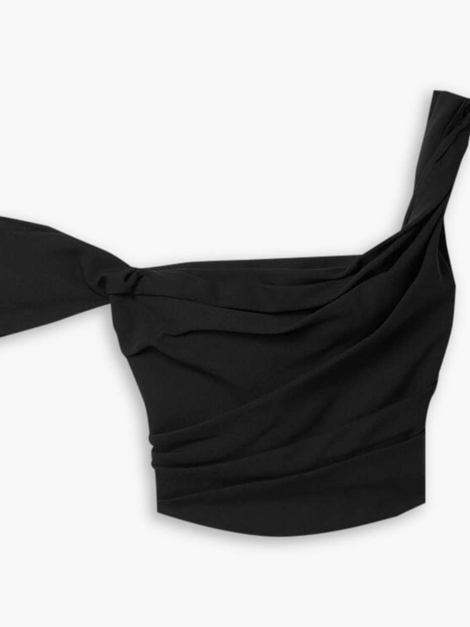 cropped draped wool-blend crepe top