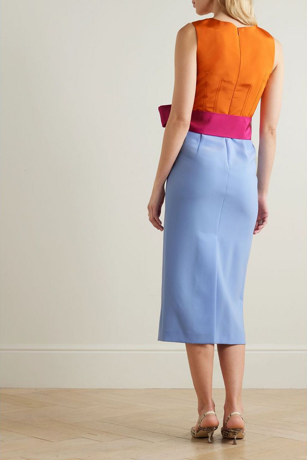 CAROLINA HERRERA Color-block silk-faille midi dress