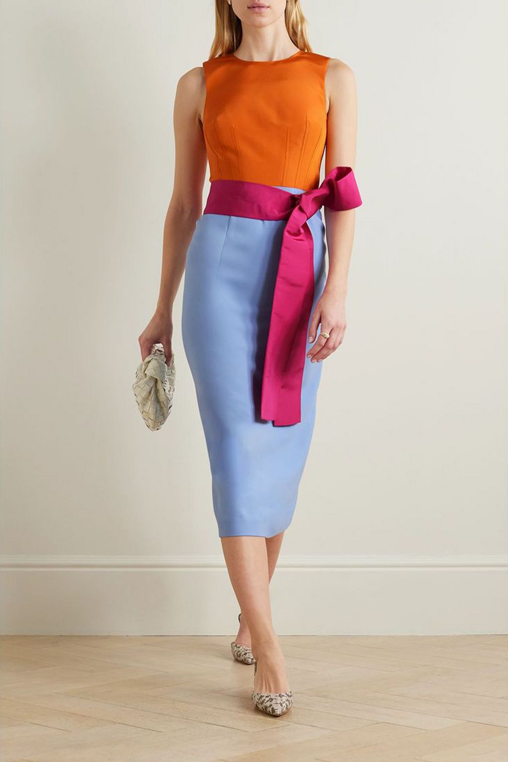 CAROLINA HERRERA Color-block silk-faille midi dress