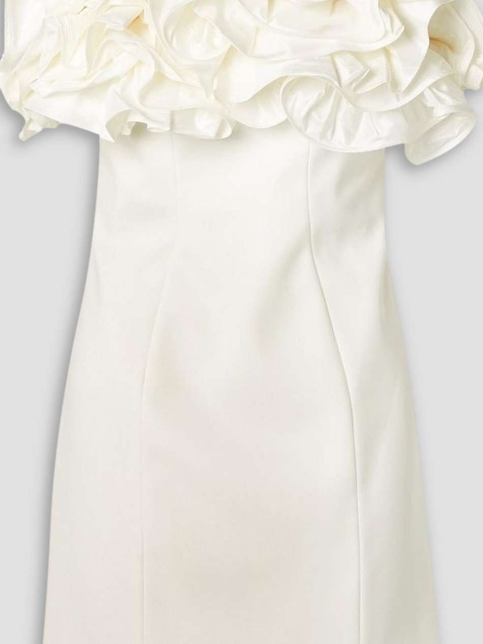strapless ruffled crepe mini dress