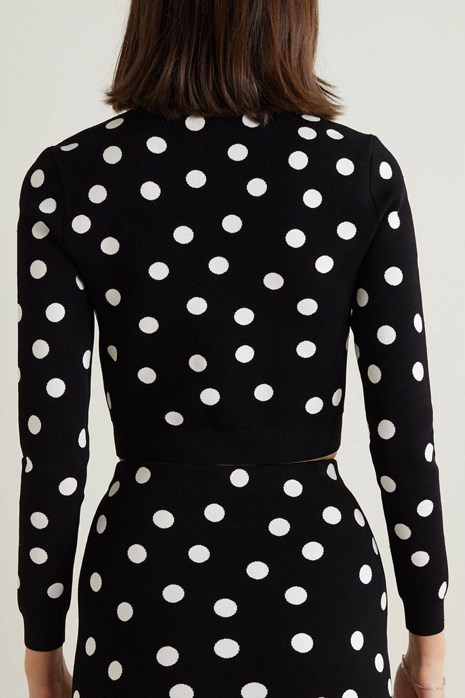 CAROLINA HERRERA CROPPED POLKA-DOT STRETCH-KNIT TOP